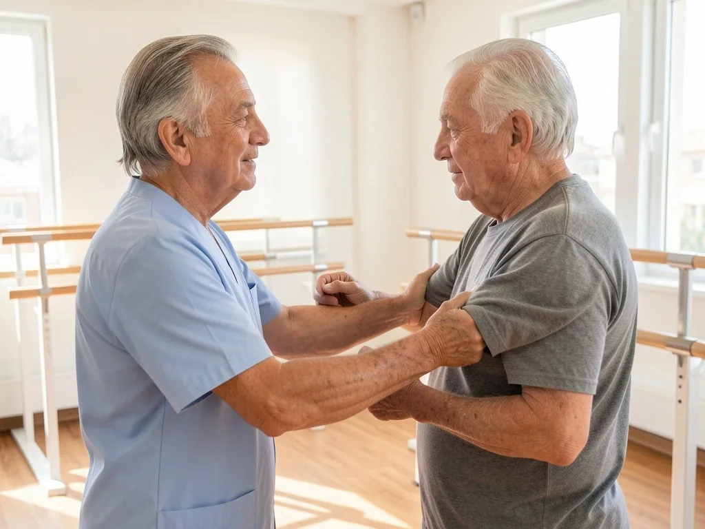 Fizyoterapist rehabilitasyon egzersizi yaptırıyor